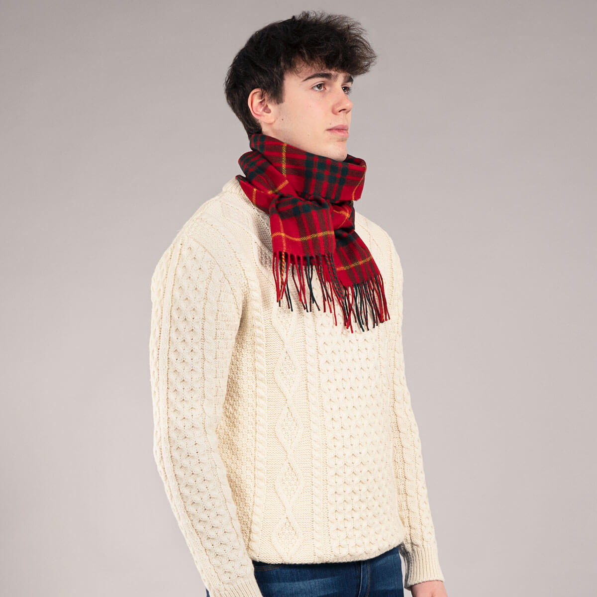 Bowhill Cameron Clan Modern Tartan Lambswool Scarf Gallery Image 4