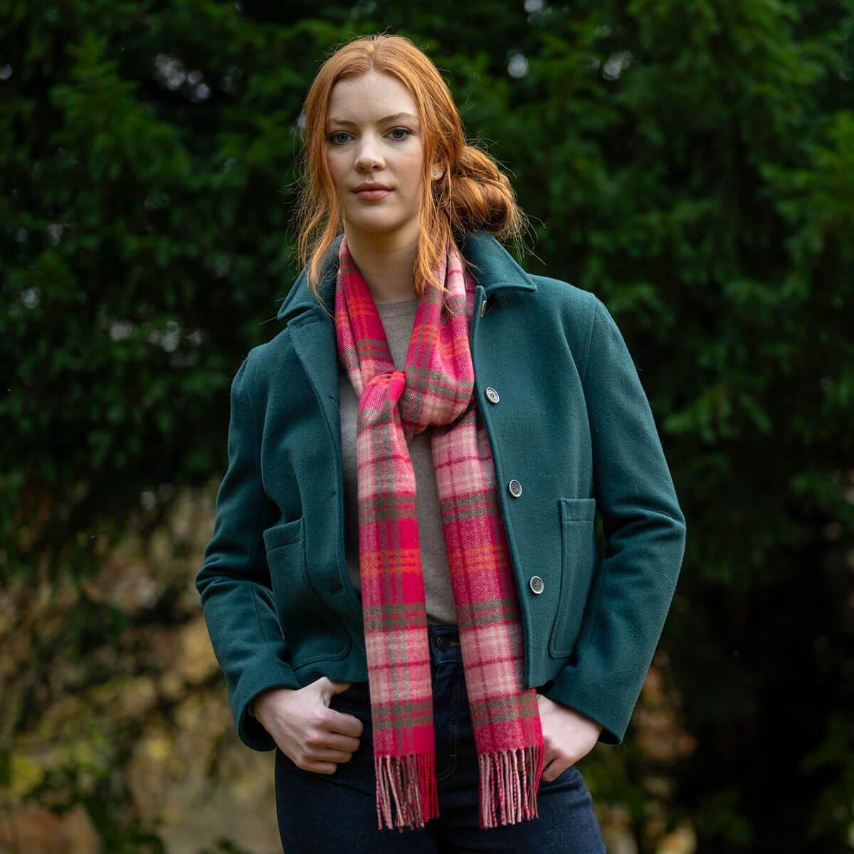 Bowhill Lochcarron Hunting Rose Tartan Lambswool Scarf Gallery Image 2