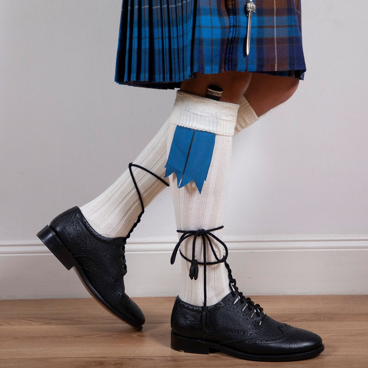 Blue Ancient Plain Coloured Garter Double Flashes | Lochcarron of Scotland