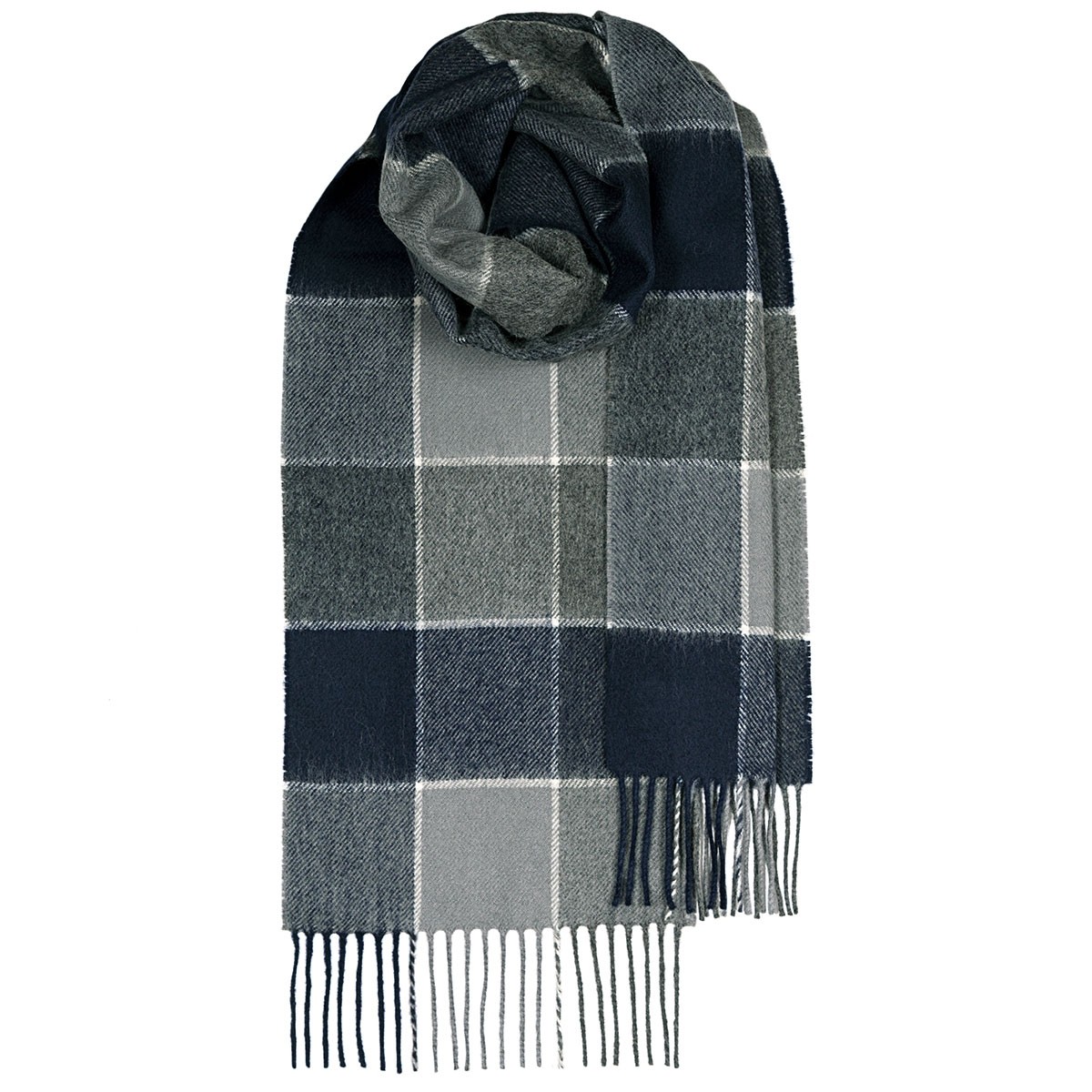 Bowhill Navy Grey Lambswool Scarf | Lochcarron of Scotland