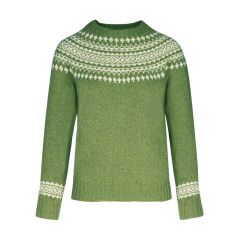 Women's Heather Green Olive Grove Fair Isle Knitted Wool Crew Neck Jumper