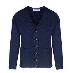 Men's Connell Nero Navy Superfine Knitted Wool Vee Neck Cardigan