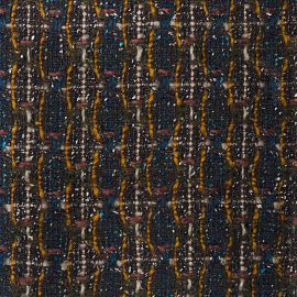 Olive / Gold / Multi Texture Check Wool Tweed Fabric Sample