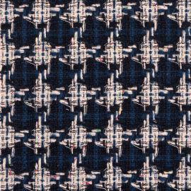Navy / Black Check Wool Tweed Fabric