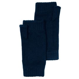 Womens Navy Cashmere Wrist Warmers Fingerless Gloves