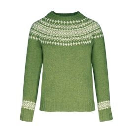 Women's Heather Green Olive Grove Fair Isle Knitted Wool Crew Neck Jumper