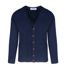 Men's Connell Nero Navy Superfine Knitted Wool Vee Neck Cardigan