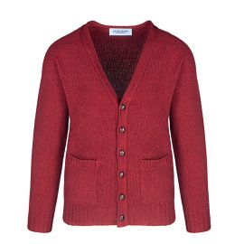 Men's Connell Russet Red Superfine Knitted Wool Vee Neck Cardigan