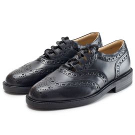 Black Leather Plain Ghillie Brogue Shoes