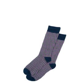 Men's Navy Houndstooth Merino Blend Socks