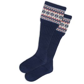 Womens Navy Fair Isle Long Boot Socks