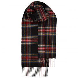 Stewart Black Modern Tartan Lambswool Scarf