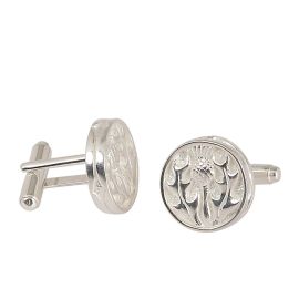 Cufflinks with Thistle Circular Design in Sterling Silver