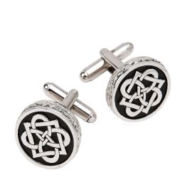 Cufflinks with Celtic Knot Circular Design in Polished Pewter