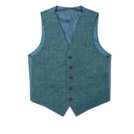 Fishermans Blue Shetland Tweed 5 Button Kilt Waistcoat