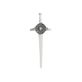 Circular Celtic Kilt Pin in Polished Pewter