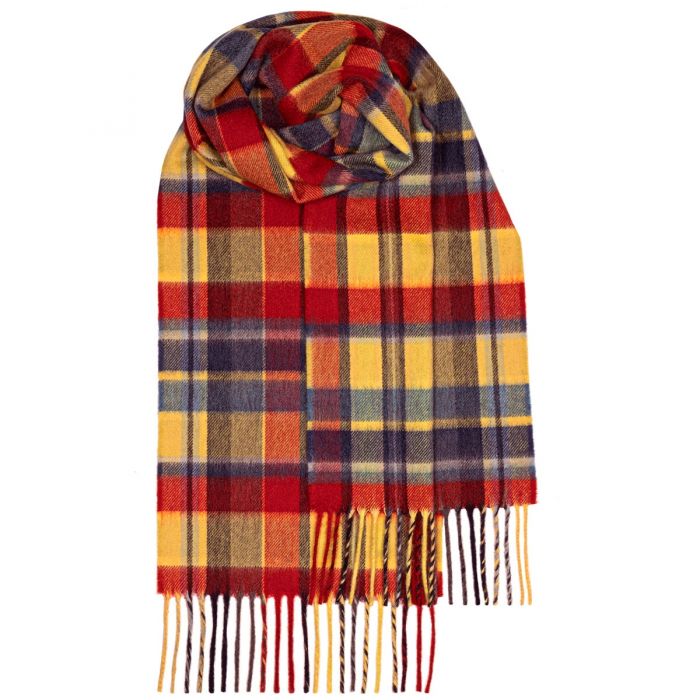 Beau Gold Meadow Check Luxury Cashmere Scarf