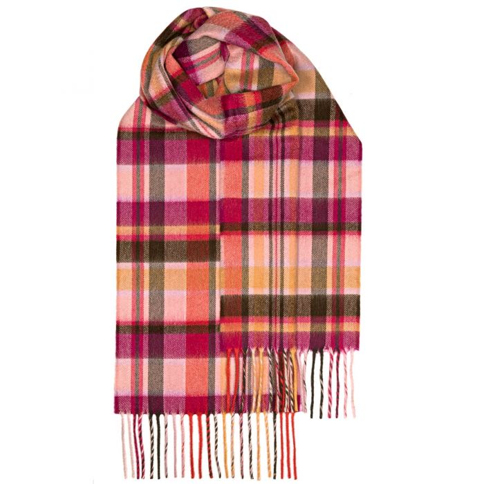 Beau Pink Meadow Check Luxury Cashmere Scarf