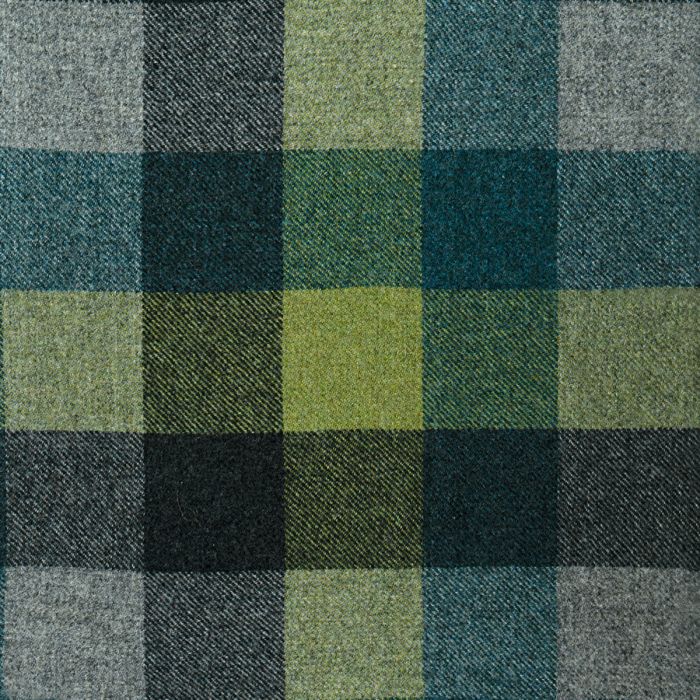 Green / Blue / Grey Block Check Extra Fine Lambswool and Cashmere Fabric