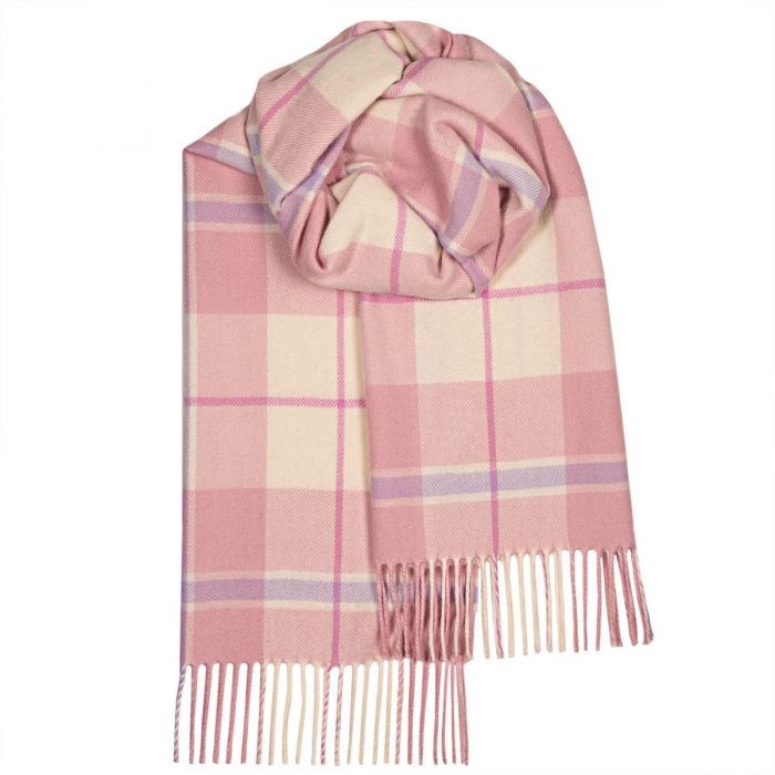 Bailey Pink White Check Large Lambswool Scarf