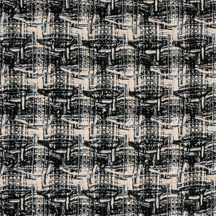 Black / Ecru / Silver Sparkle Tweed Fabric Sample