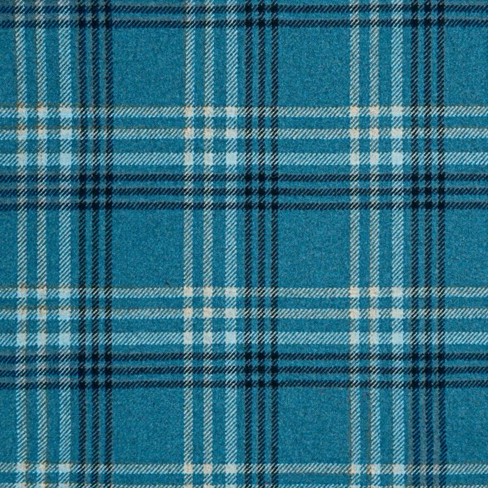 Blue Plaid Wool Blend Tweed Fabric