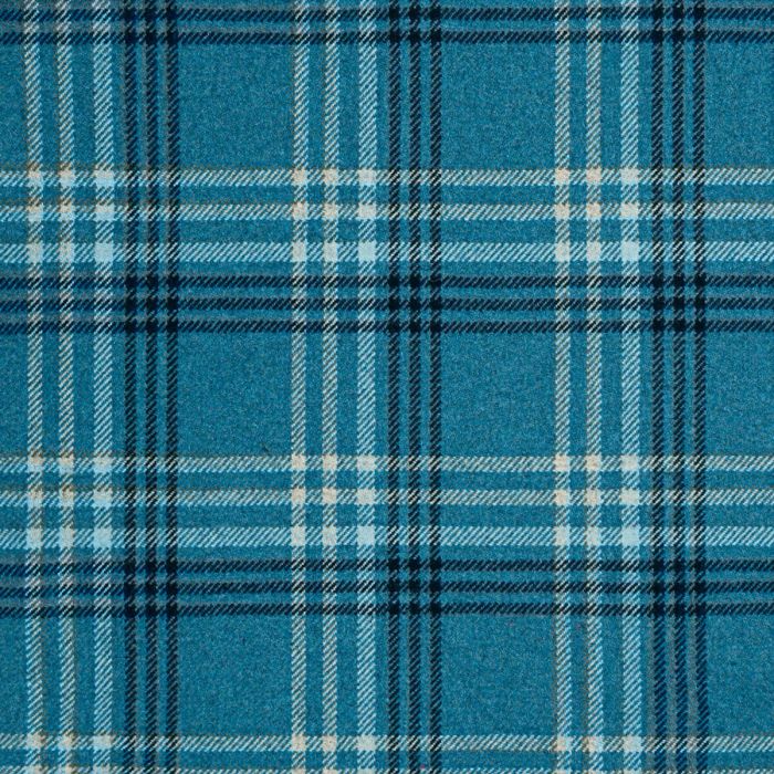 Blue Plaid Wool Blend Tweed Fabric Sample
