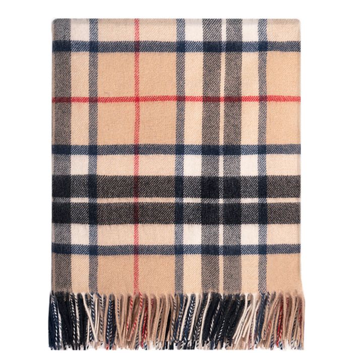 Innes Thomson Camel Modern Tartan Cashmere Blanket | Lochcarron of Scotland