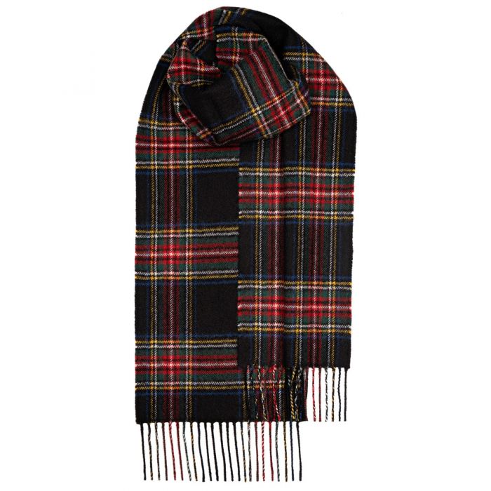 Bowhill Stewart Black Modern Tartan Lambswool Scarf