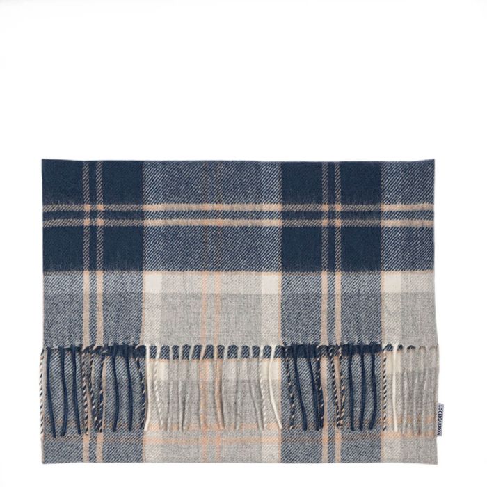 Borders Bannockbane Grey Tartan Lambswool Small Fringed Cushion Cover