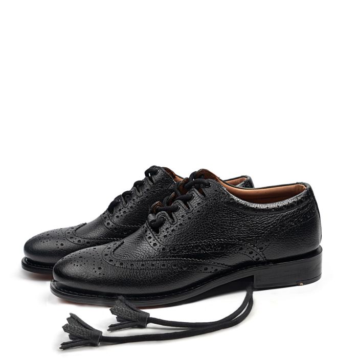 Deluxe Black Leather Grained Ghillie Brogue Shoes