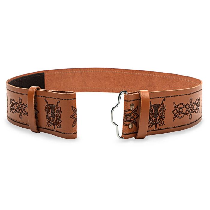 Thistle Embossed Tan Kilt Belt