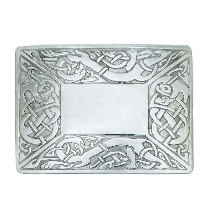 Plain Centre Celtic Kilt Belt Buckle in Polished Pewter