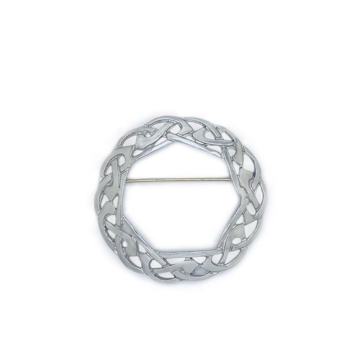 Celtic Knot Plaid Large Brooch in Polished Pewter