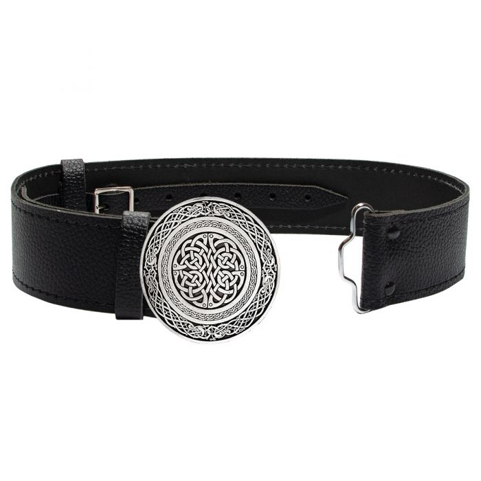 Wallace Circular Celtic Knot Buckle in Antique Silver & Leather Belt