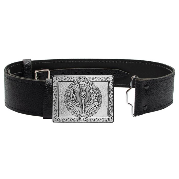 Thistle Buckle in Pewter & Leather Belt