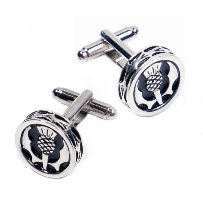 Cufflinks with Thistle Circular Design in Polish Pewter