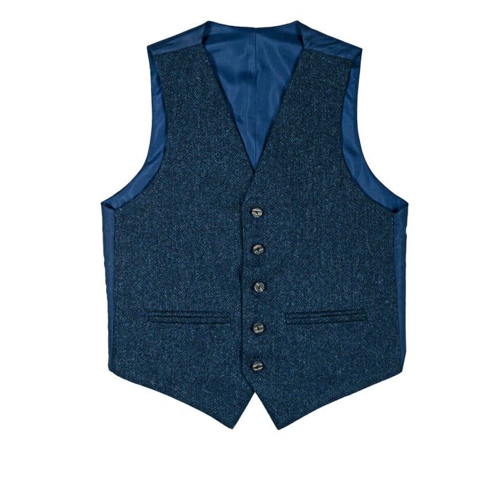 Ghillie Blue Shetland Tweed 5 Button Kilt Waistcoat Lochcarron