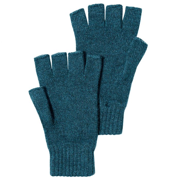 Mens Luxury Prussian Blue 100% Cashmere Knitted Fingerless Gloves, Knitted  Accessories