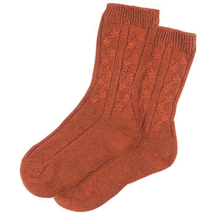 Ladies Luxury Rust Cable Cashmere Socks