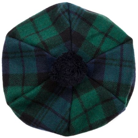 Product image showing the top of the Black Watch Modern Tartan Brushed Wool Tam by Lochcarron