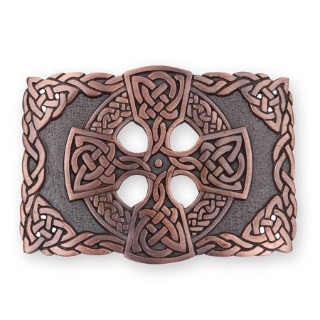 Celtic Cross Kilt Belt Buckle in Chocolate Bronze Pewter