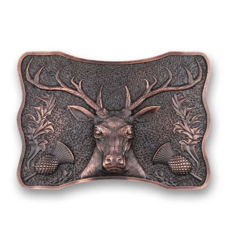 Highland Stag and Thistle Kilt Belt Buckle in Chocolate Bronze Pewter