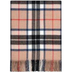 Border Thomson Camel Tartan Lambswool Blanket