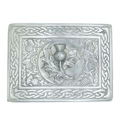 Thistle and Celtic Kilt Belt Buckle in Polished Pewter