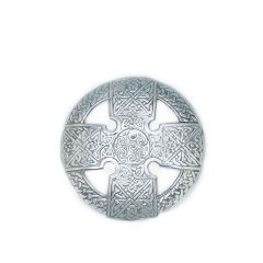 Celtic Cross Plaid Large Brooch in Polished Pewter