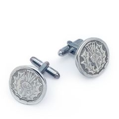 Thistle Oval Cufflinks in Polished Pewter