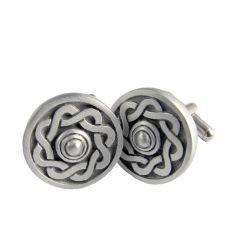 Cufflinks with Celtic Knot Shield Design in Matt Pewter