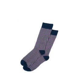 Men's Navy Houndstooth Merino Blend Socks