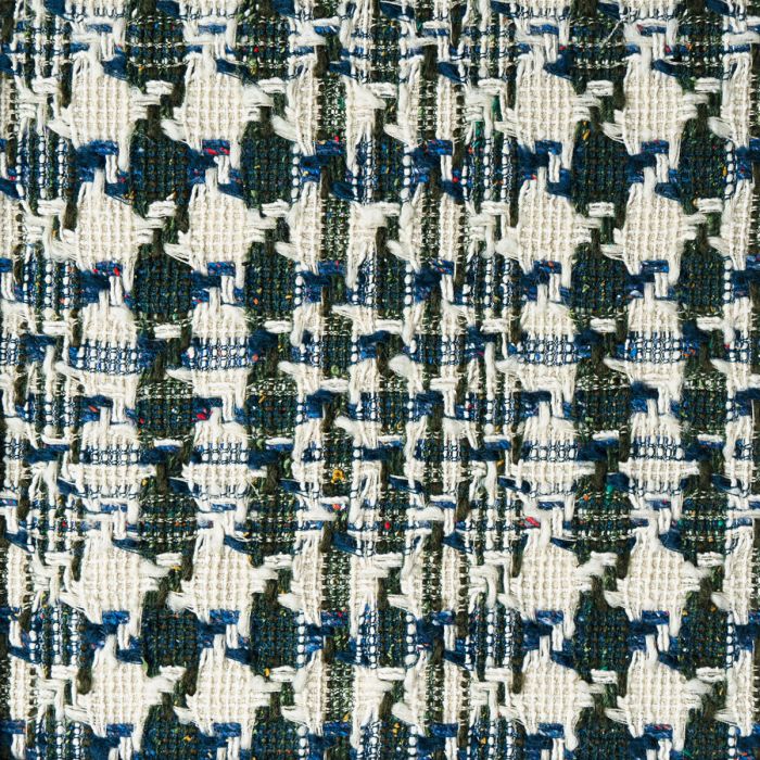 Green / Blue / Ecru Texture Check Tweed Fabric